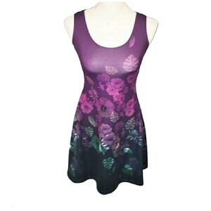 CowCow purple floral skater dress Size XS